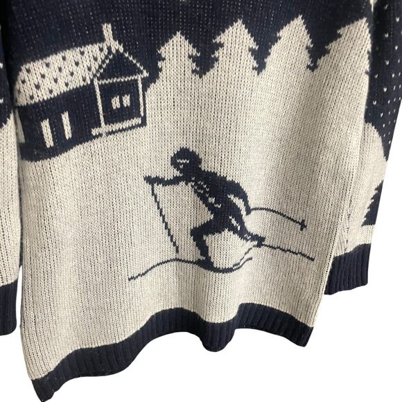 J. Crew Winter Intarsia Ski Scene Merino Wool Blend Crewneck Sweater Navy XS - Picture 2 of 7